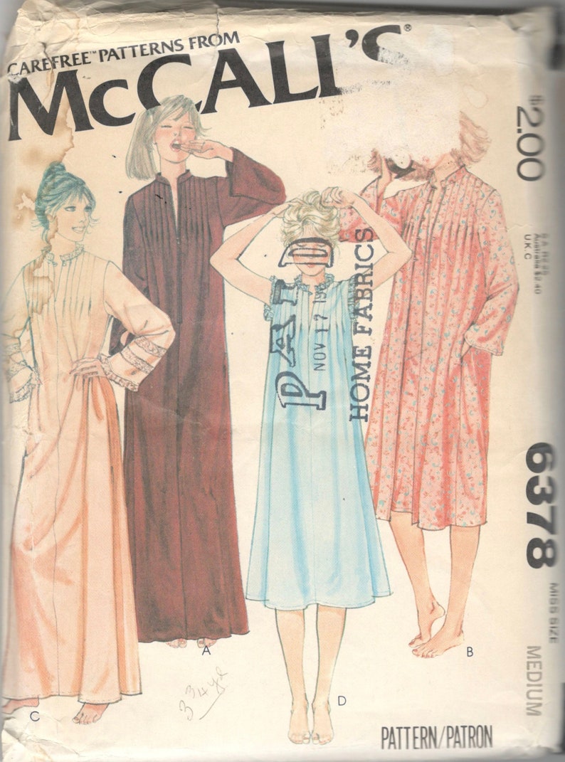 McCalls 6378 1970s Misses Nightgown and Robe Pattern Front Tucked Womens Vintage Sewing Pattern Size Small Bust 32 34 Or Extra Large image 3