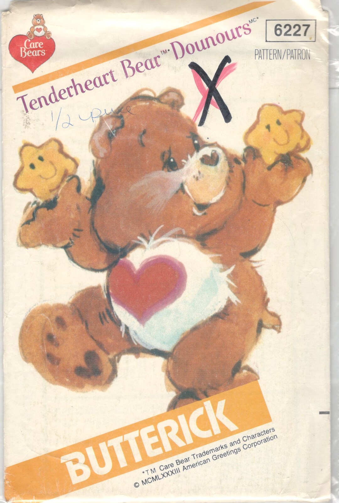 Butterick 6227 1980s TENDERHEART BEAR Care Bear Pattern