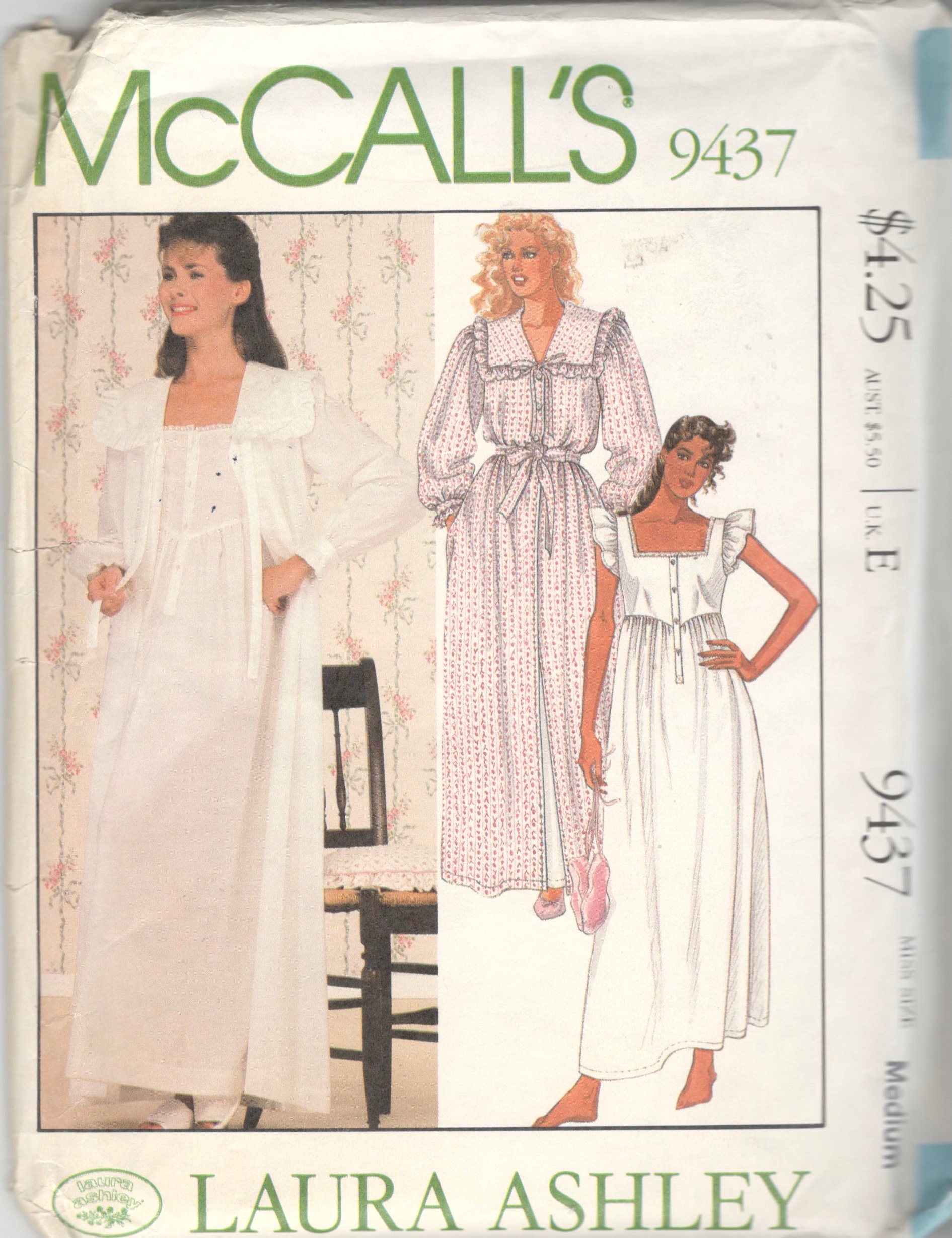 Mccalls 9437 1980s Misses Victorian Nightgown and Robe