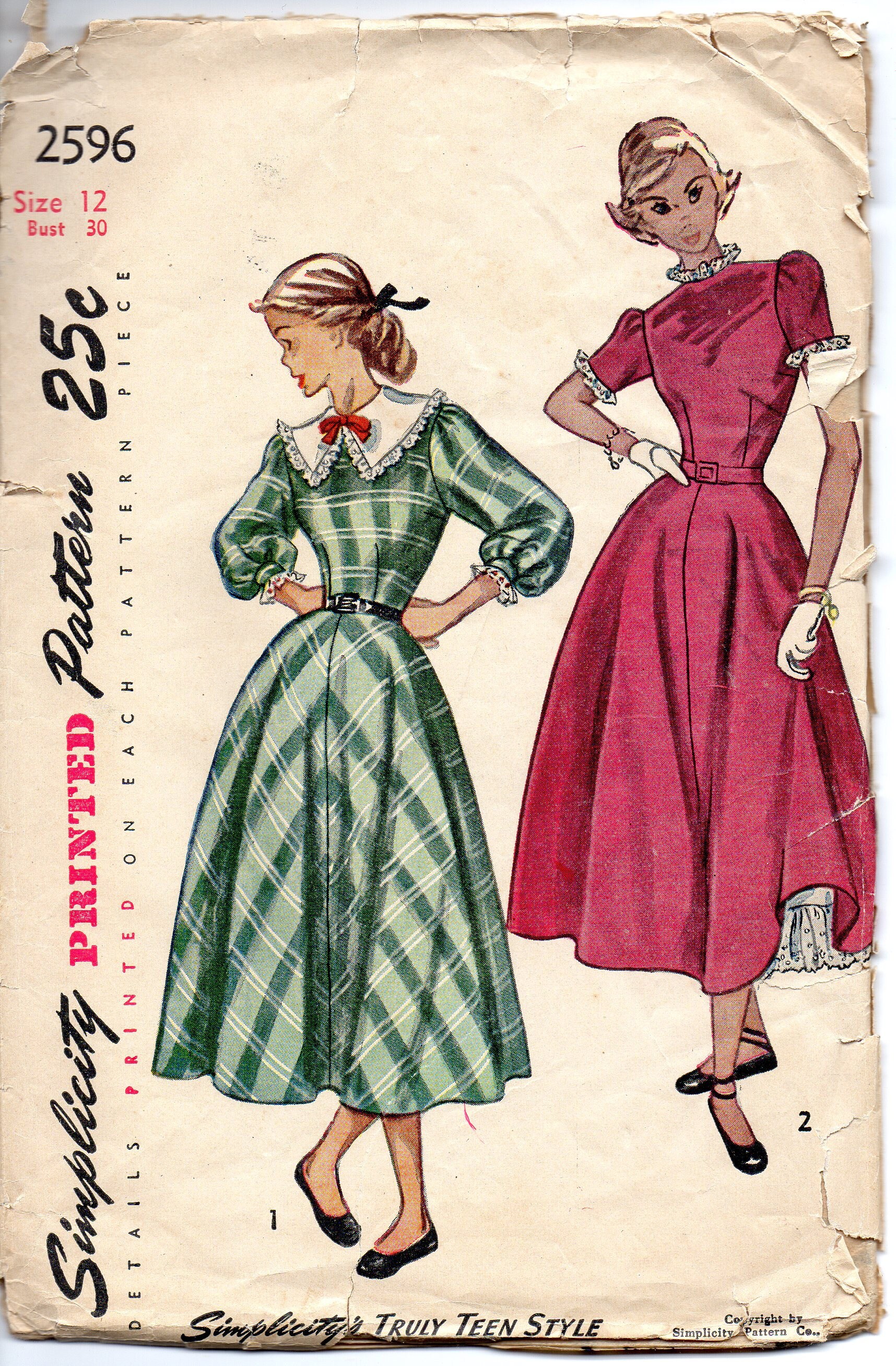 1940s Simplicity 2596 Teen DRESS Pattern Detachable Collar Etsy