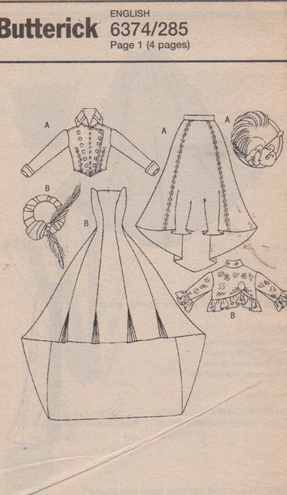 Butterick 6374 Delineator Girls Circa 1900 Jacket Skirt Hat Dress Overblouse Doll Clothes Sewing Pattern Uncut FF