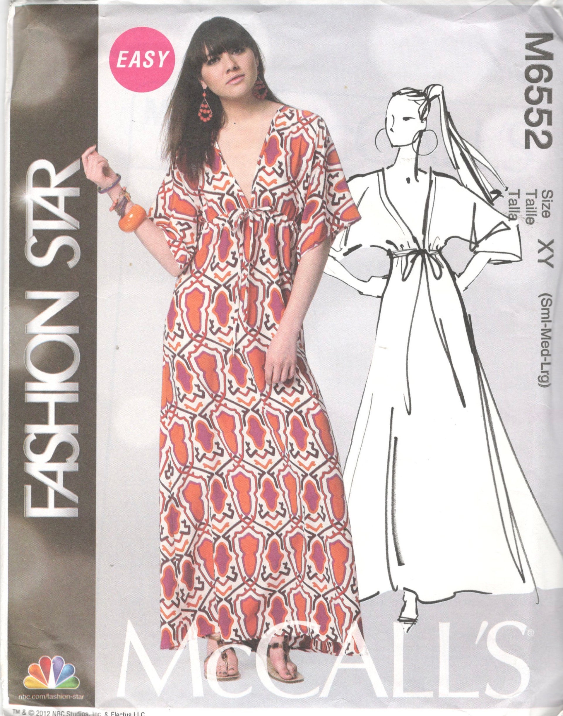 Mccalls 6552 MP227 Plunging Neckline Caftan Style Pullover Dress