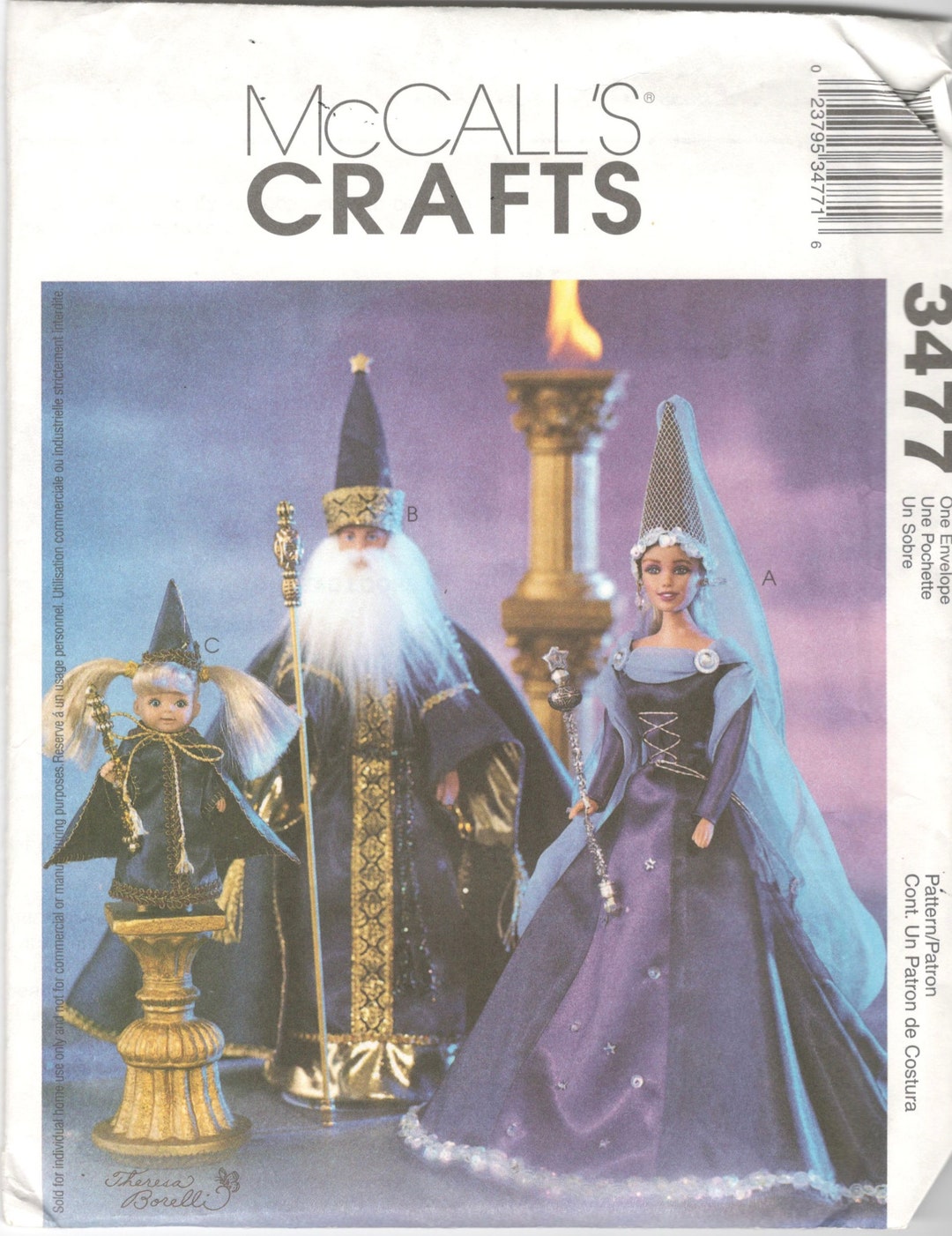 Patron De Couture McCall's N°3477 - 3 Créations Médiévales (Roi, Reine) Pour Barbie, Ken Et Bébé 10cm - Neuf