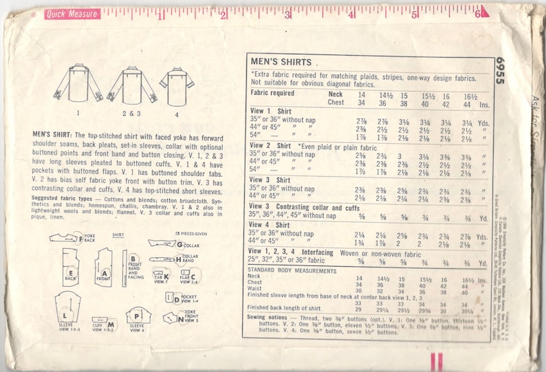 Simplicity 6955 1960s Mens Mod Button Front Shirt Pattern Adult Vintage Sewing Pattern Chest 34 image 2