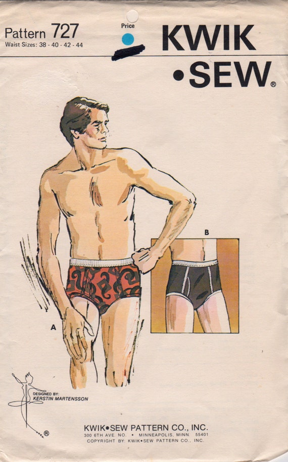 Kwik Sew 727 1970s Mens Designer Briefs Pattern Tighty Whities Adult Teen  Jockey Shorts UNCUT Waist 38 40 42 44 