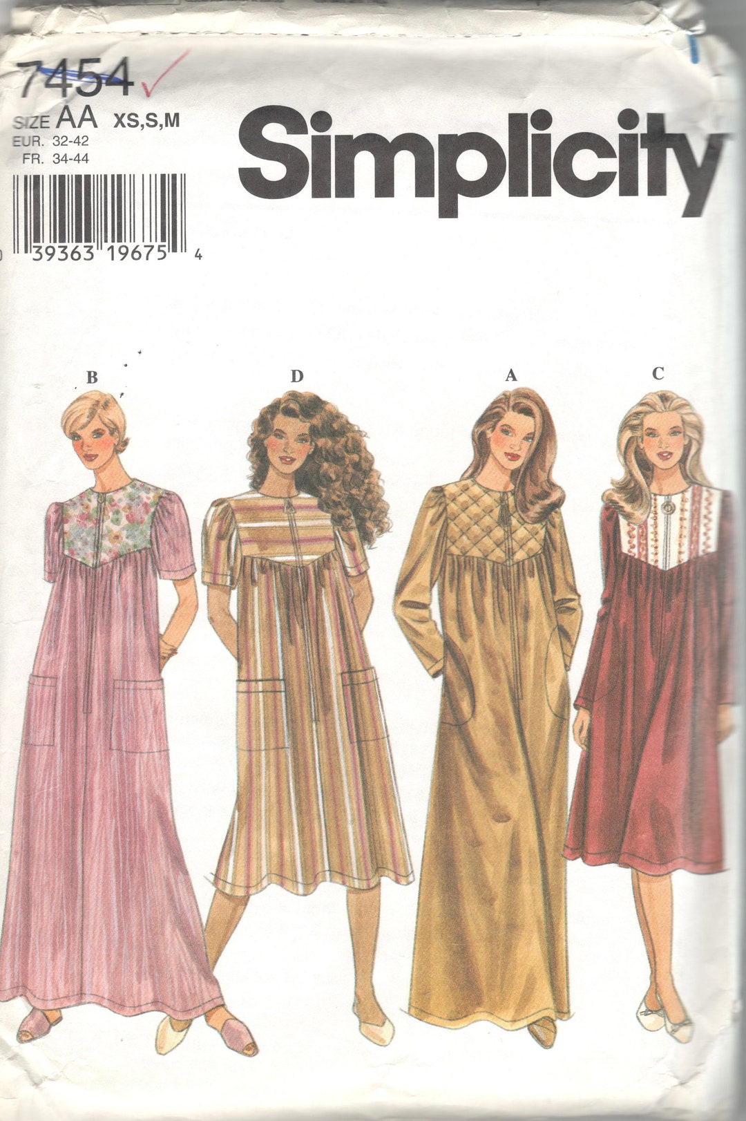 Simplicity Robe Pattern 0621 Simplicity 7454 0621 Misses ROBE Pattern Womens Sewing Pattern Size ...