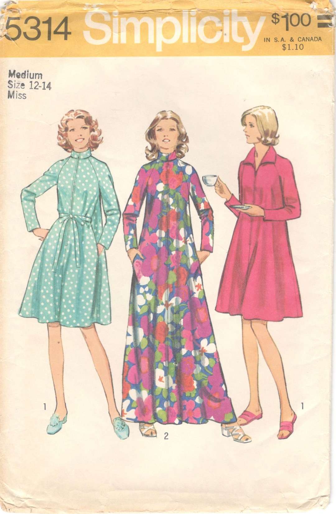 Simplicity 5314 1970s Zip Front Misses Robe Housedress Pattern Womens ...