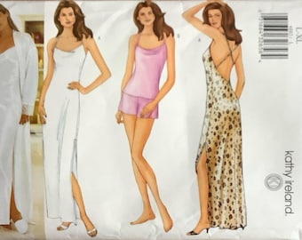 Butterick 6882 Kathy Ireland Nightgown Robe Pajamas Pattern Criss Cross Back Straps Womens Sewing Pattern Size Lg XL Bust 38 - 44 UNCUT