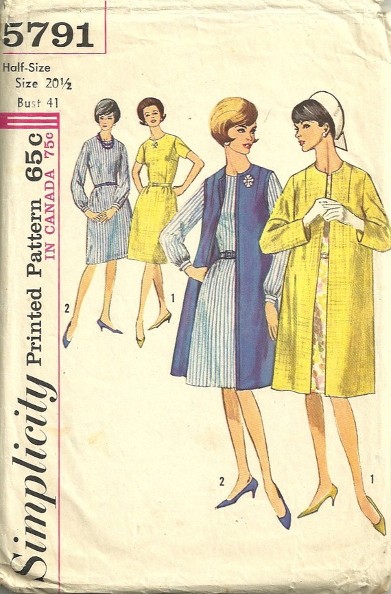 Simplicity 5791 1960s Half Size Jackie O Dress and Coat