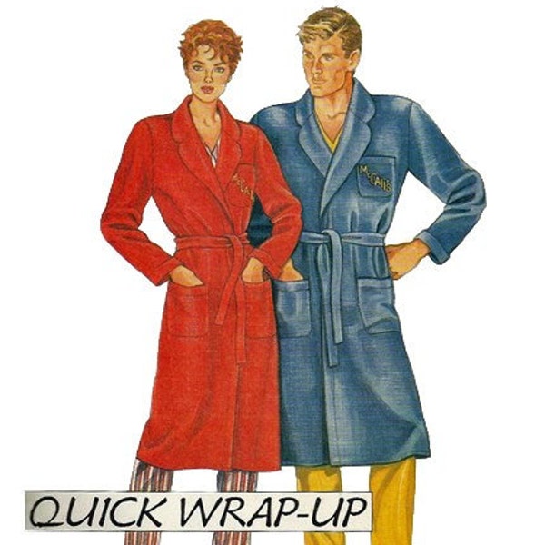 McCalls 0011 Mens Women's Robe Pattern Quick Wrap Up Unisex Vintage 1980s Sewing Pattern Size S M L XL Bust Chest 32 - 46