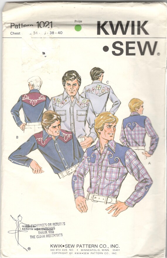 1980s Kwik Sew 1021 Or 1022 Mens Western Shirt Pattern | Etsy