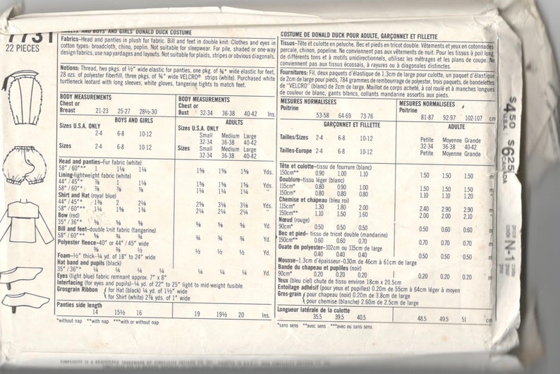 Simplicity 7731 1980s Childs DONALD DUCK Costume Pattern Boys Girls Vintage Sewing Pattern Size 10 12 image 2