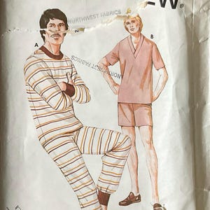 Kwik Sew 522 1970er Jahre Herren Pyjama Schnittmuster mit Rundhalsausschnitt oder V Ausschnitt Herren Vintage Schnittmuster S M L XL Brustumfang 34 - 48 UNCUT