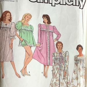 Simplicity 9929 Misses Pullover Nightgown Baby Doll Pajamas Robe Pattern Womens Vintage Sewing Pattern Size PT S M Bust 30-38 Or P S M L XL image 1