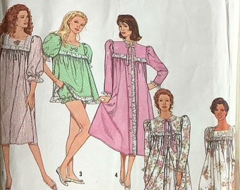 Simplicity 9929 Misses Pullover Nightgown Baby Doll Pajamas Robe Pattern Womens Vintage Sewing Pattern Size Medium