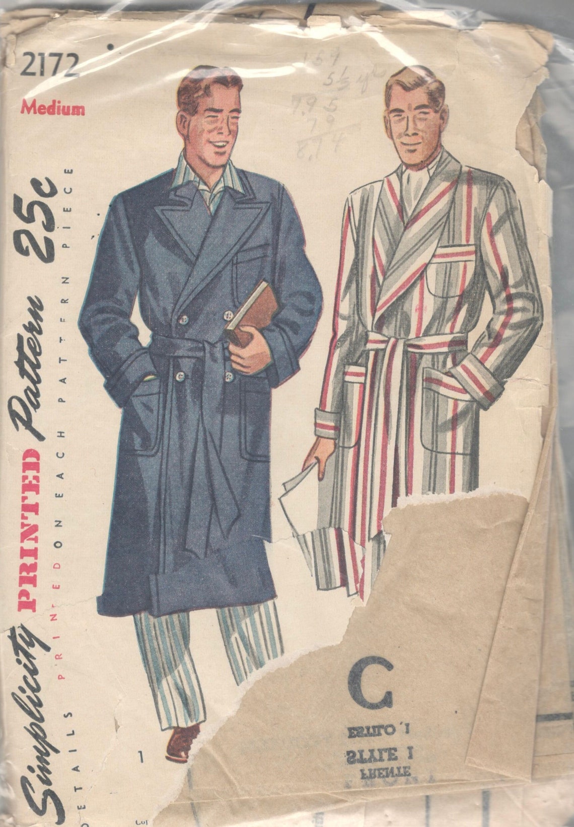 Simplicity 2172 1940s Mens Robe Pattern Lounging Robe Button - Etsy