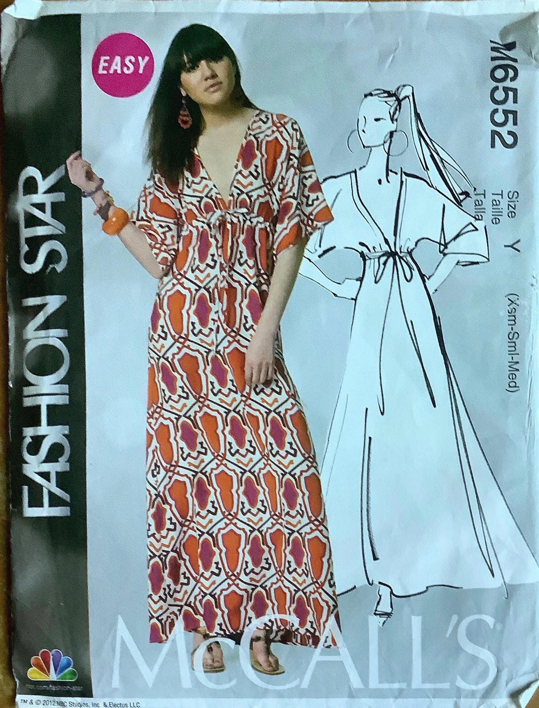 Mccalls 6552 MP227 Plunging Neckline Caftan Style Pullover Dress
