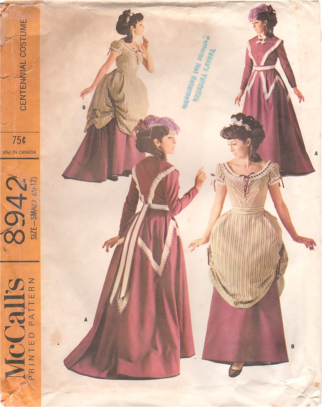 Mccalls 8942 1960s Misses 1800s Centennial COSTUME PATTERN Day