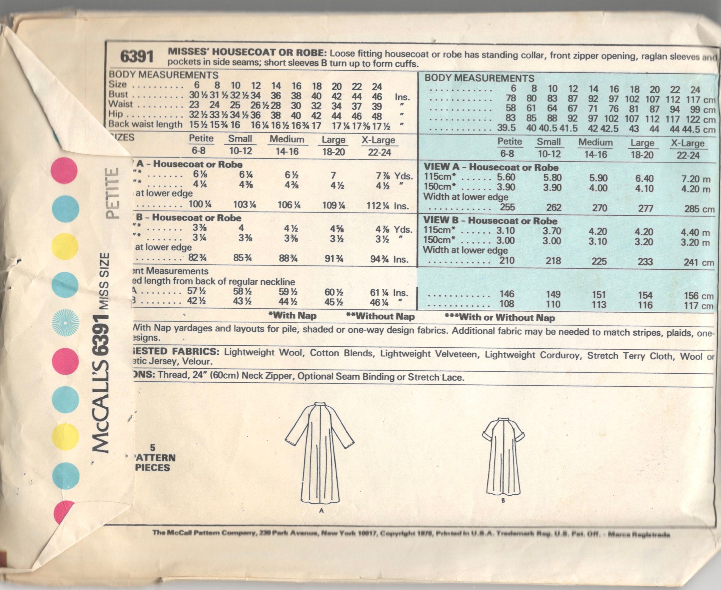 McCalls 6391 1970s Misses Zip Front Robe Pattern Caftan Easy | Etsy