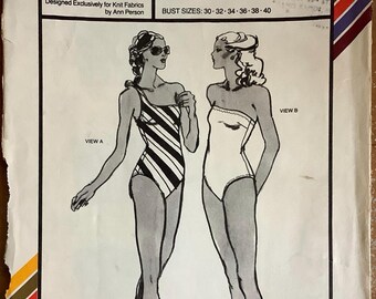 Stretch & Sew 1335 1970s Misses One Piece Tube Suit Swimsuit Pattern One Shoulder Or Strapless Womens Vintage Sewing  Bust 30 - 40 UNCUT
