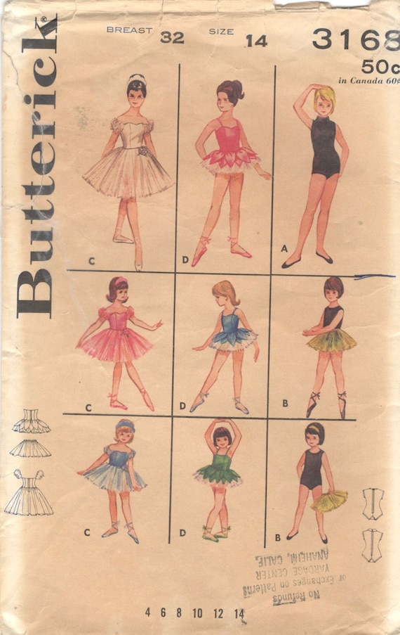 Butterick 3168 1960s Girls Dance Costume Pattern Ballerina Tap