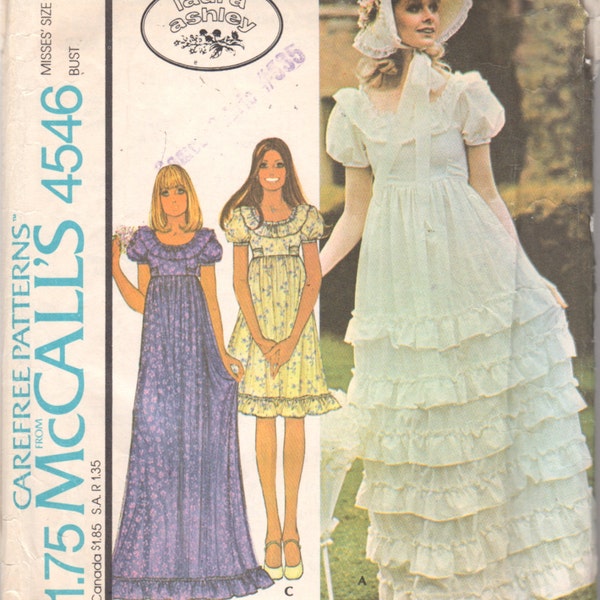 McCalls 4546 1970er Jahre schießt am Tor Regency Stil Kleid Muster Jane Austen Hochzeit Laura Ashley Womens Vintage Sewing Pattern Größe 10 Büste 32