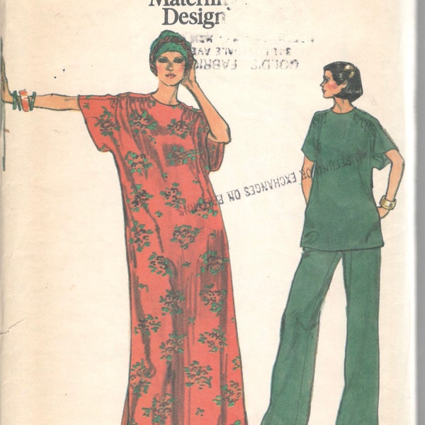 Vogue 9713 1970 Echa de menos Caftan Túnica Top Pull On Pantalones Patrón Kimono Mangas Maternidad Diseño Mujer Vintage Patrón de Costura Talla 6 Busto 30