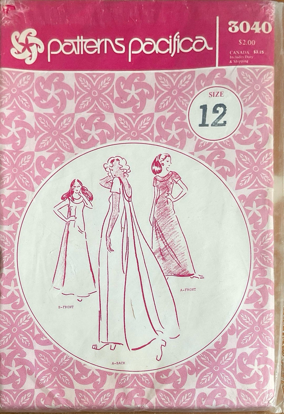 Pasifica Border Patterns Patterns Pacifica 3040A 1970s Elegant Evening Muu Muu Pattern Waterfall ...