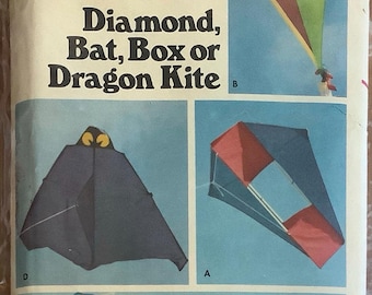 Diamond Bat Box or Dragon Kite Pattern Butterick 6111 Good for Hand Eye Coordination Vintage 1980s Sewing Pattern UC