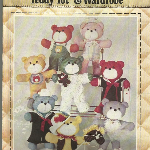 Teddy Tot and Wardrobe Pattern Patch Press 360D 15 Inch Teddy Bear and Eight Outfits Vintage 80s Toy Stuffed Animal Sewing Pattern UNCUT
