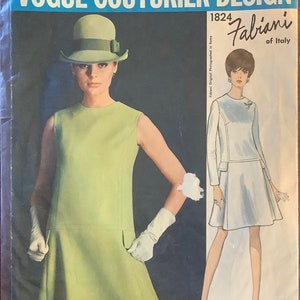 Vogue 1824 1960s FABIANI Couturier Dress Pattern Architectural Seaming  Princess Seams Womens Vintage  Sewing Pattern Size 12 Bust 32