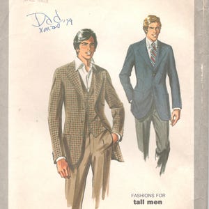 Simplicity 8710 1970s Tall Mens Lined JACKET and VEST Pattern Height 5&quot; 11&quot; to 6&quot;3&quot; Adult Vintage Sewing Pattern Chest 46 48 50 52 UNCUT