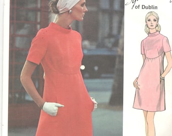 Vogue 2336 1960s Sybil Connolly Misses Couturier  A Line Dress Pattern Curved Waistline Womens Vintage Sewing Pattern Size 10 Bust 32