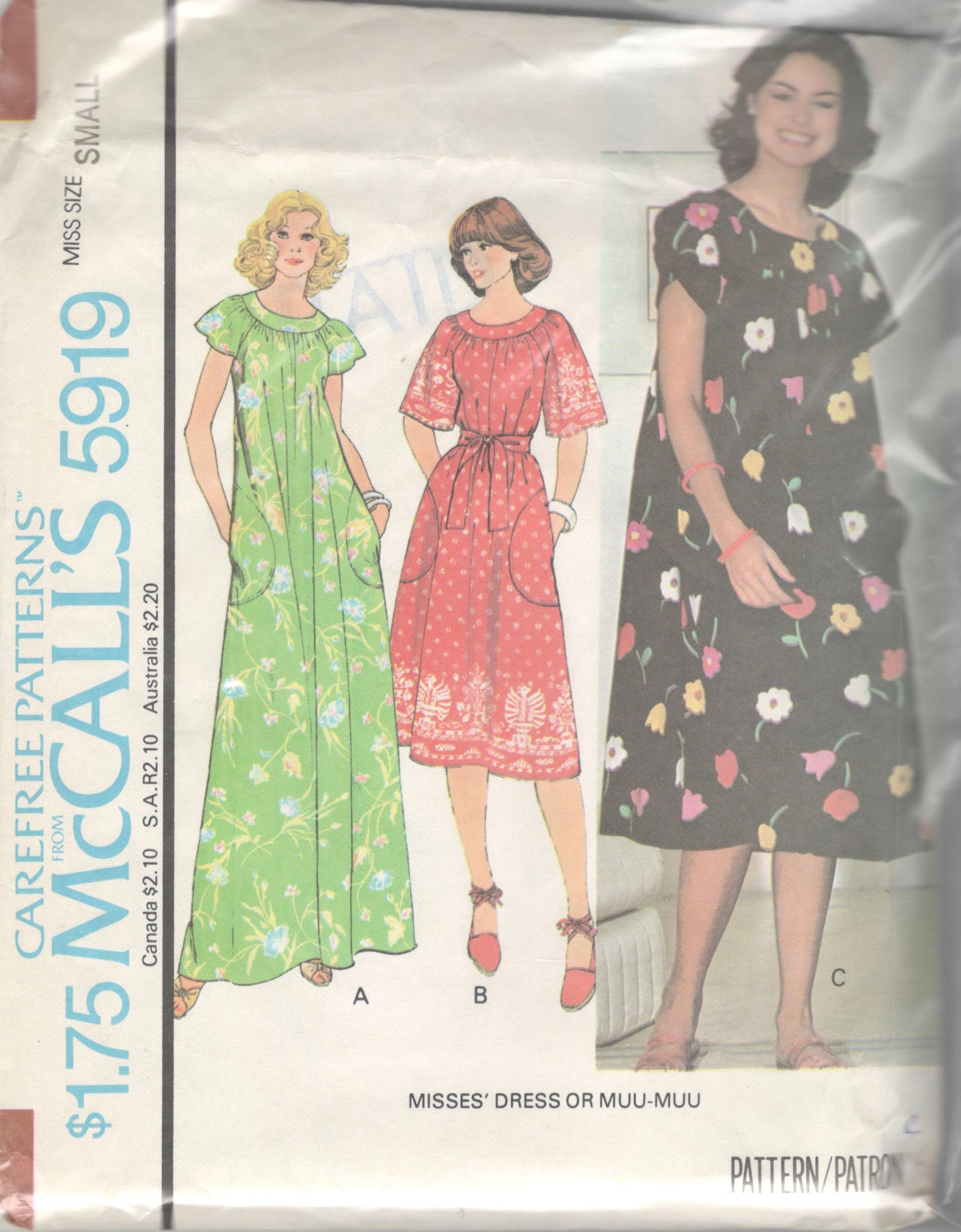 Mccalls 5919 Misses Pullover Caftan Muu Muu Dress Pattern Petal or