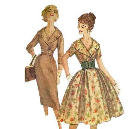1950s Simplicity 3068 Misses Shawl Collar Dress Pattern Full - Etsy