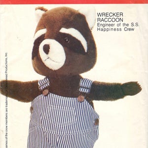 1980s Butterick 4779 261 Wrecker RACCOON Pattern Overalls Engineer of the S S Happiness Crew Vintage Stuffed Animal Sewing Pattern UNCUT