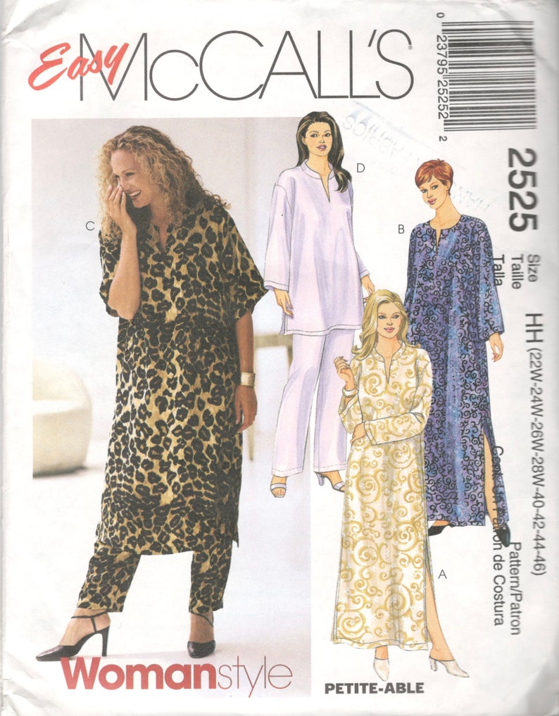 Mccalls 2525 Womens Easy Pullover Caftan Tunic Top Pull on - Etsy