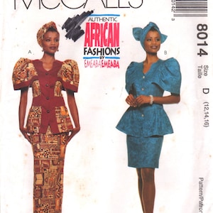 McCalls 8014 emeaba peplum top rok en headwrap patroon authentieke Afrikaanse dames vintage jaren 1990 naaien maat 8 10 12 of 12 14 16