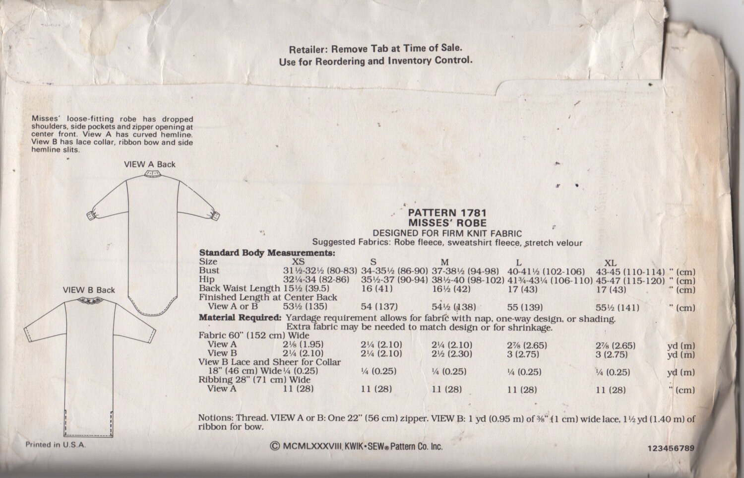 Kwik Sew 1781 1980s Misses Zip Front Robe Pattern Straight or Etsy