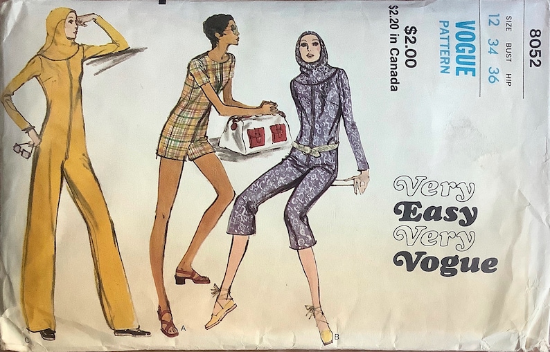 1970s Vogue 8052 Zip Front JUMPSUIT and Hood for Knits Pattern Romper Very Easy Space Age Womens Vintage Sewing Pattern Size 10 Or 8 Or 12 image 4