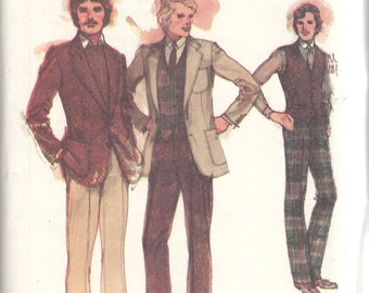 Butterick 3363 Mens Jacket Vest and Pants Pattern Three Piece Suit Straight Leg Trousers Adult Vintage Sewing Pattern Size Chest 44,38,42,36