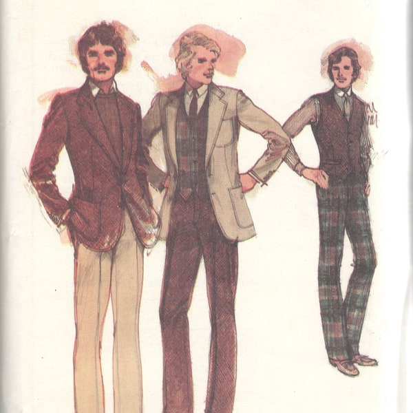 Butterick 3363 Mens Jacket Vest and Pants Pattern Three Piece Suit Straight Leg Trousers Adult Vintage Sewing Pattern Size Chest 44,38,42,36