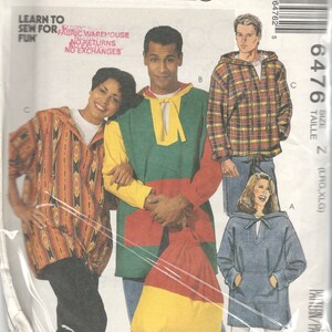 McCalls 6476 Herr Dam Tonåring Överdimensionerad Utomhuströja med Huva och Ryggsäck Mönster Unisex Symönster Storlek Extra Liten Liten Medium Oklippt