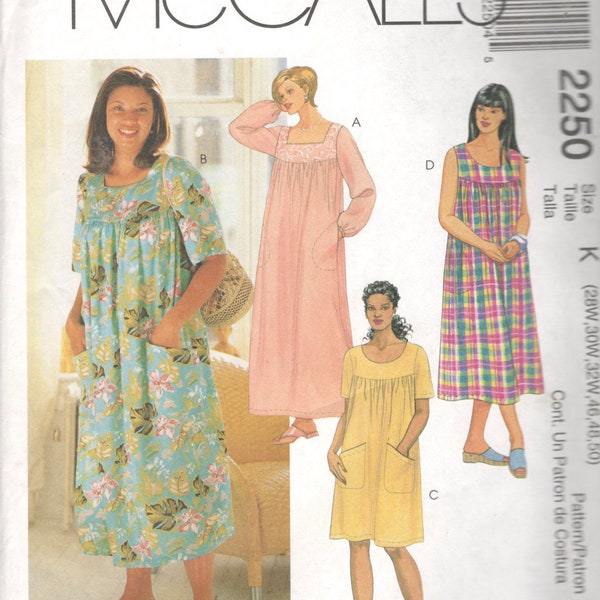 McCalls 2250 Pullover Muu Muu Pattern Kleid mit Ärmel und Ausschnitt-Optionen Damen Vintage Schnittmuster Größe 26 28 30 Oder 28 30 32 UNCUT