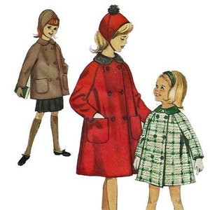Simplicity 5147 1960s Girls Double Breasted Coat and Hat Pattern Childs Vintage Sewing Patter Size 6 Breast 24