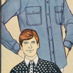 Simplicity 6955 1960s Mens Mod Button Front Shirt Pattern Adult Vintage Sewing Pattern Chest 34 image 5