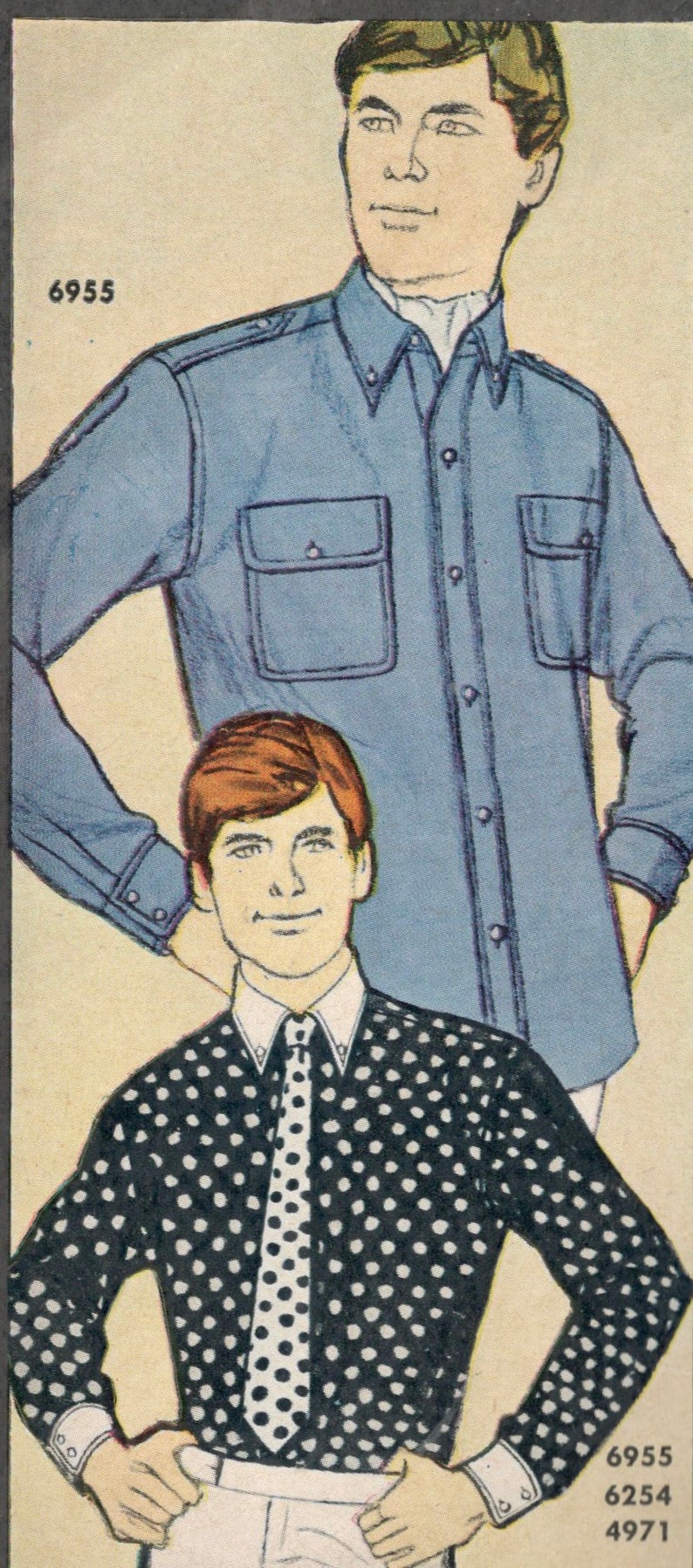 Simplicity 6955 1960s Mens Mod Button Front Shirt Pattern Adult Vintage Sewing Pattern Chest 34 image 5