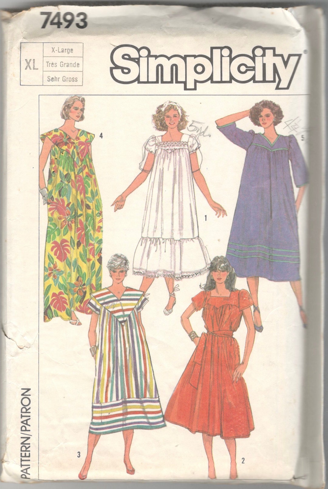 Simplicity 7493 1980s Miss Easy Pullover Dress Pattern Muu Muu Ruffle ...