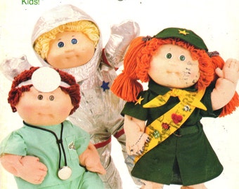 Butterick 3728 401 1980s Cabbage Patch Kids Doll Clothes Pattern Astronaut Girl Scout Doctor Vintage Doll Clothes Sewing Pattern Uniforms