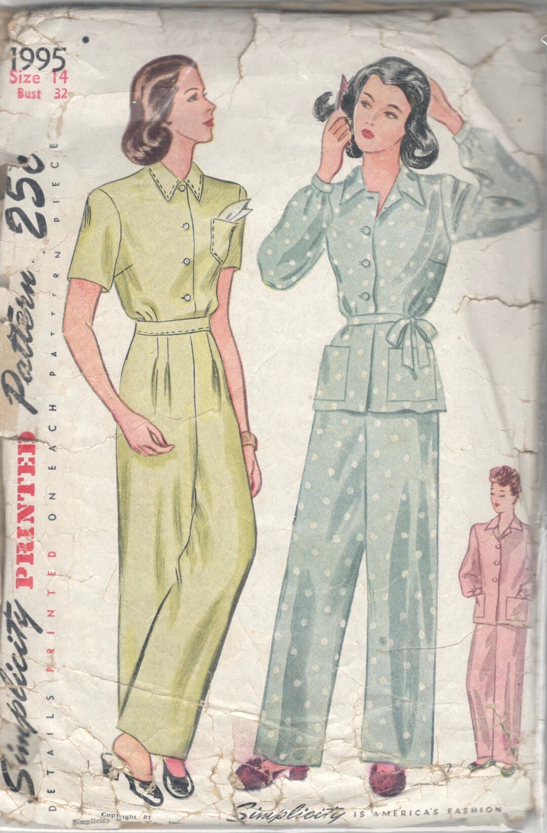 Simplicity 1995 1940s Ladies PAJAMAS Pattern Trousers and Top - Etsy